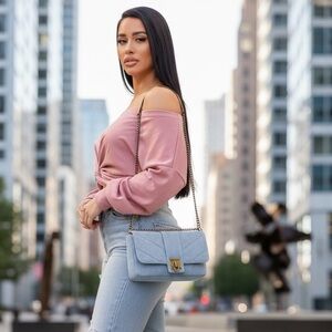 EUC True Religion Light Blue Denim Shoulder Bag